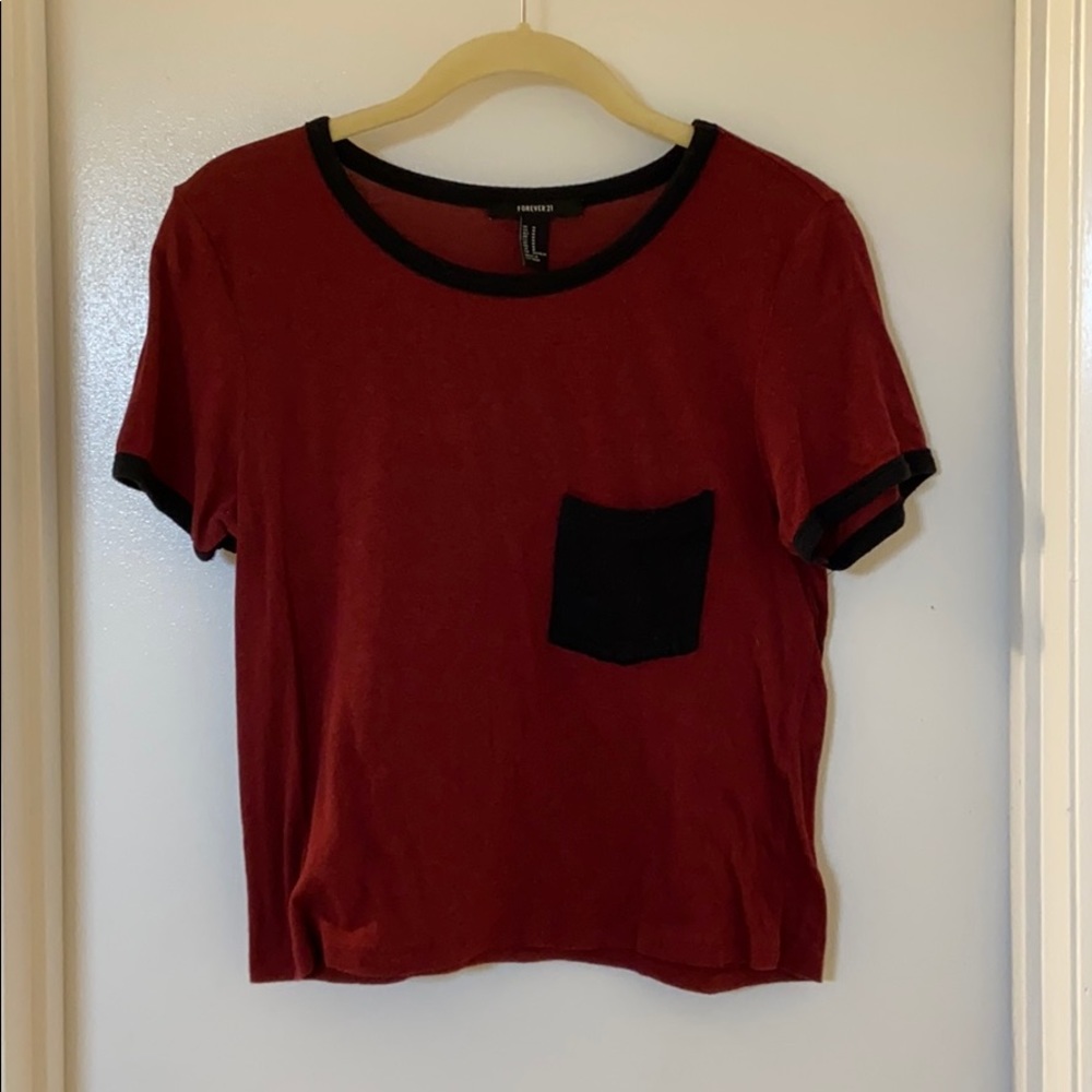 Red t-shirt with black pocket